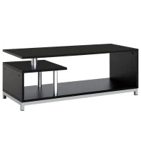 Mobile TV Moderno con Ripiano in Legno, Mobiletto Tavolino Basso da Salotto 114x40x40.5cm, Nero