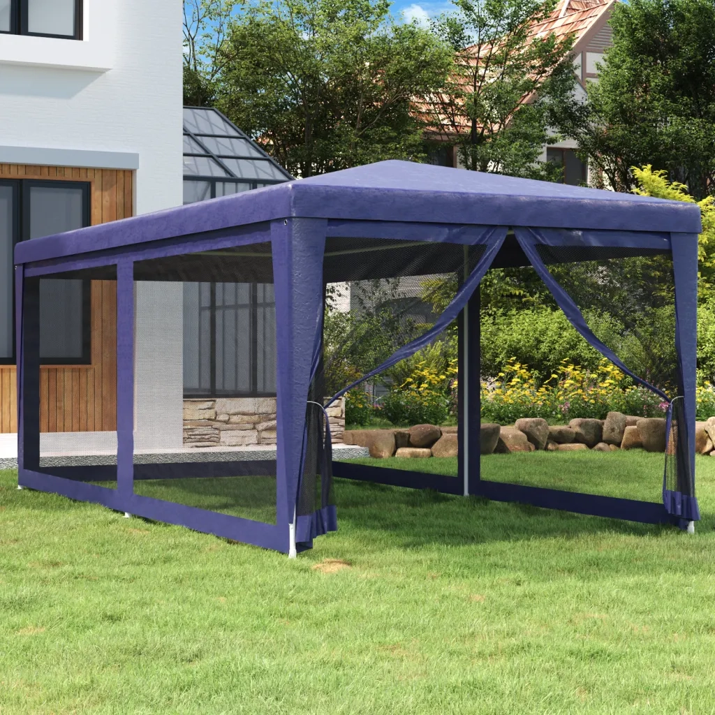 Tenda per Feste con 6 Pareti Laterali in Rete-Tenda Gazebo Blu 3x6 m HDPE