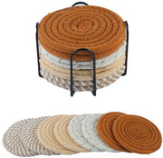 Set di sottopiani in vetro da 8, sottopiani in vetro rotondi per bicchieri, sottopiani per bicchieri con supporto, sottopiani per bevande, sottopiani antiscivolo per tavolo, sottopiani a maglia di cotone per bicchieri, tavola bar, bevande