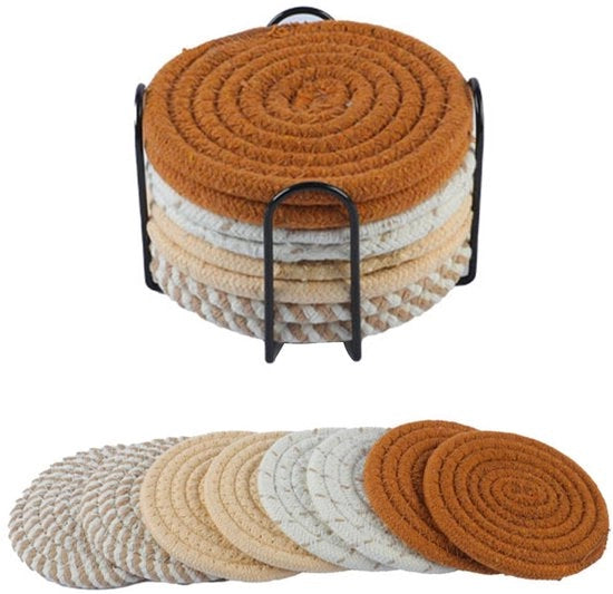 Set di sottopiani in vetro da 8, sottopiani in vetro rotondi per bicchieri, sottopiani per bicchieri con supporto, sottopiani per bevande, sottopiani antiscivolo per tavolo, sottopiani a maglia di cotone per bicchieri, tavola bar, bevande