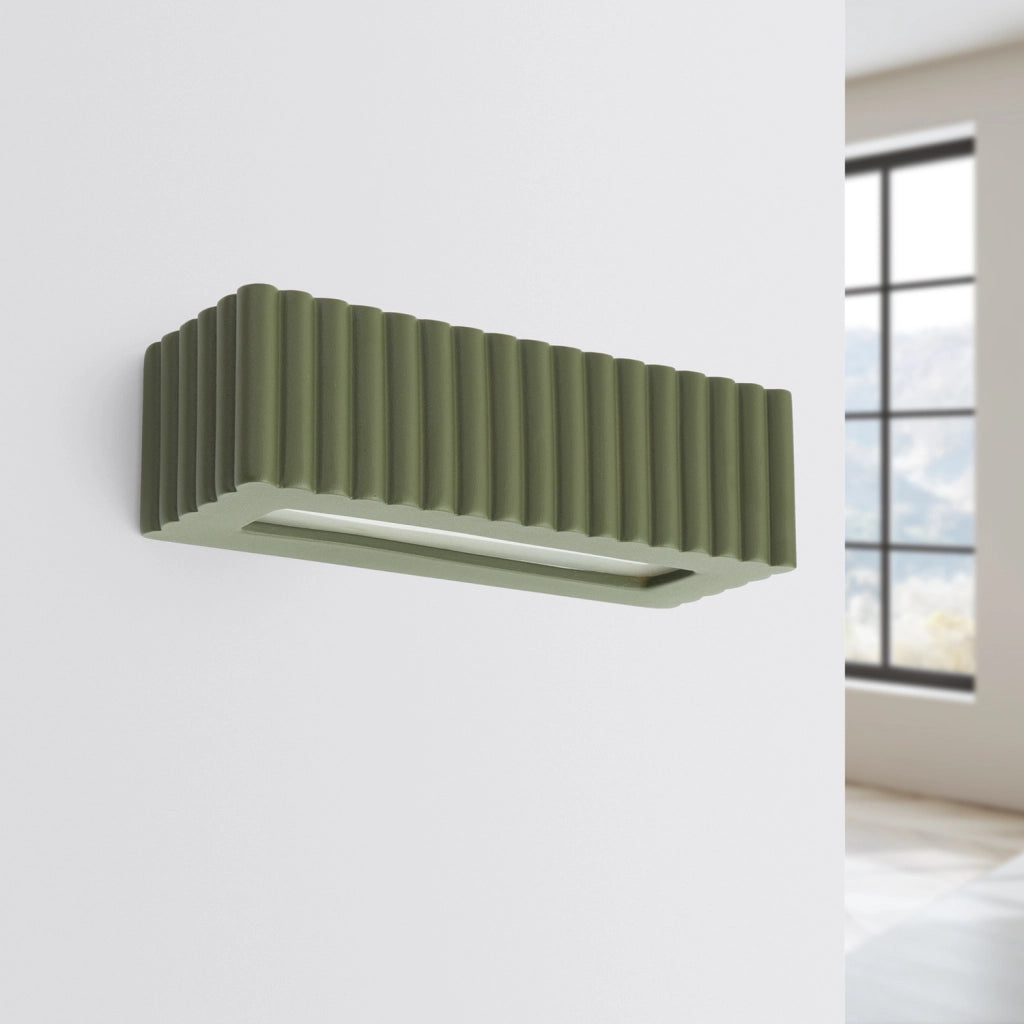 Applique ceramica verde oliva rigata su/giù E27 15W