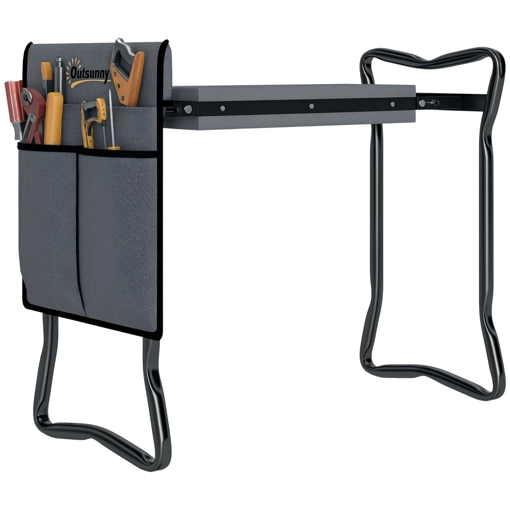 Sedia Inginocchiatoio 2 in 1 in Acciaio con Borsa Portaoggetti e Cuscino in EVA, 58x28x49 cm, Grigio e Nero