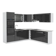 Cucina angolare completa R-Line Antracite lucido/Bianco 247 x 237 cm, PL Marmo Vicco