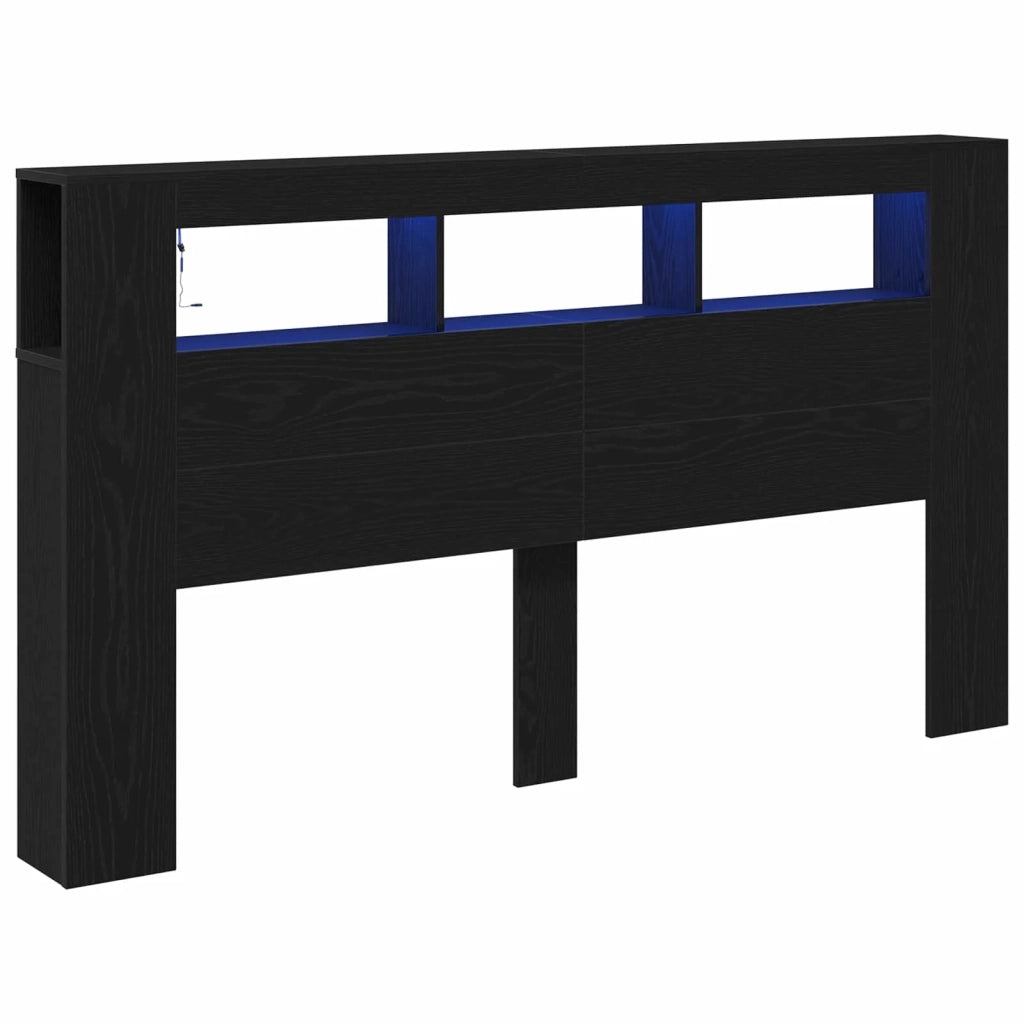 Testiera LED con lo scaffale Rovere Nero 180 x 18,5 x 103,5 cm 863115