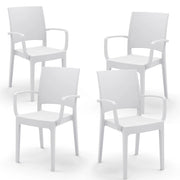 Set 4 sedie con braccioli in polipropilene FLORA, MADE IN ITALY, impilabile, resistente ai raggi UV, design moderno, ideale per interno ed esterno, colore Bianco