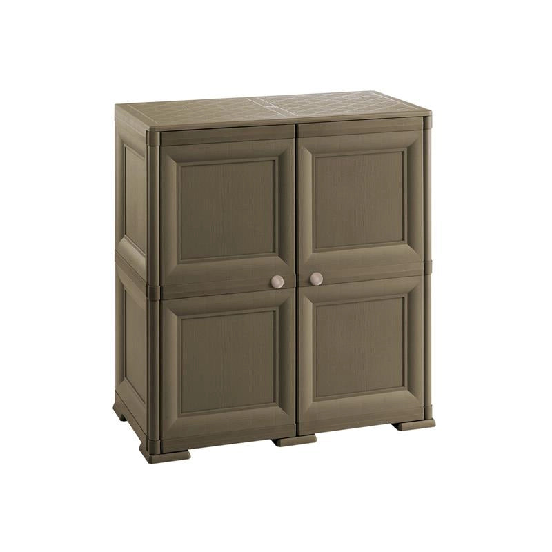 ARMADIO MULTIUSO 2 ANTE WENGÉ 79X43X85,5 CM CON 4 TASCHE LATERALI – CONTENITORE SALVASPAZIO PER INGRESSO E ORGANIZZAZIONE ZONA LIVING
