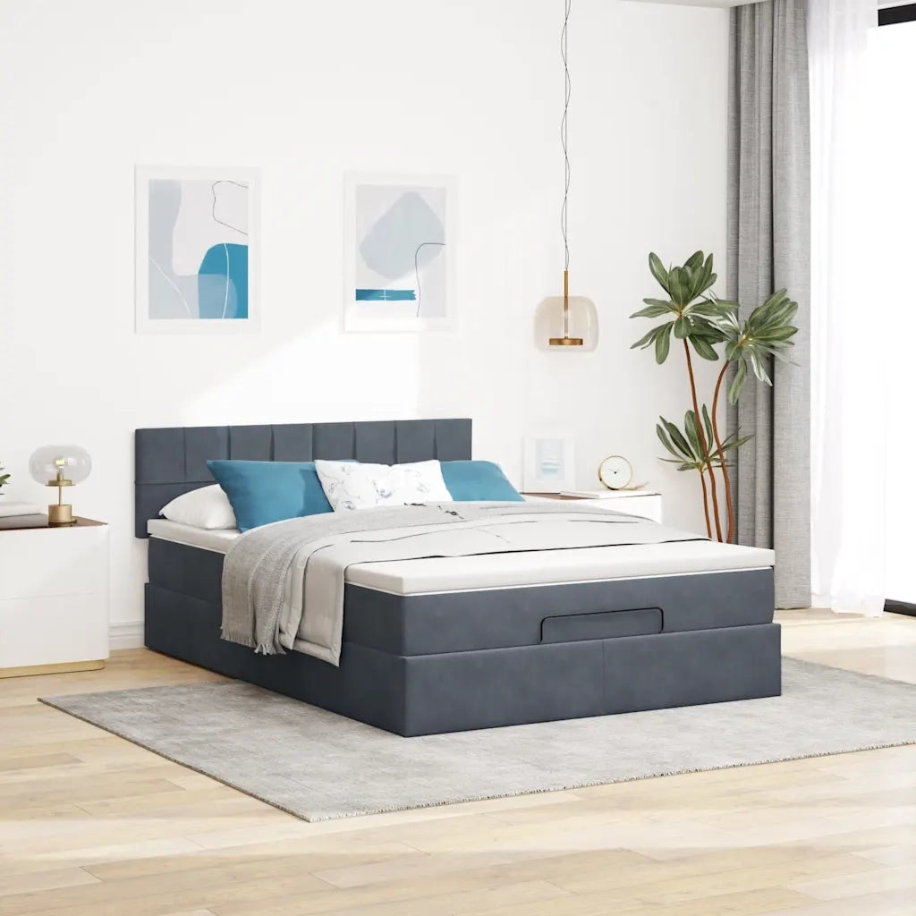 Struttura Letto Pouf con Materasso 140x200 cm in Velluto 3311778