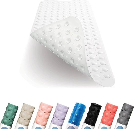 Matte da bagno extra lungo 100 x 40 cm in alta qualità, con inlay antibatterico e resistente alle macchine, mattonella antiscivolo per vasca da bagno (bianca)