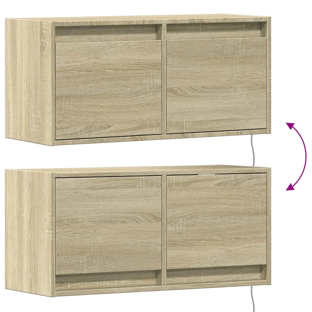 vidaXL Mobile TV a Parete con Luci LED Rovere Sonoma 80x31x35 cm