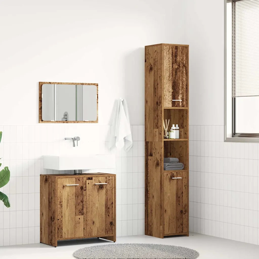Set Mobili da Bagno 3 pz Legno Antico in Legno Multistrato
