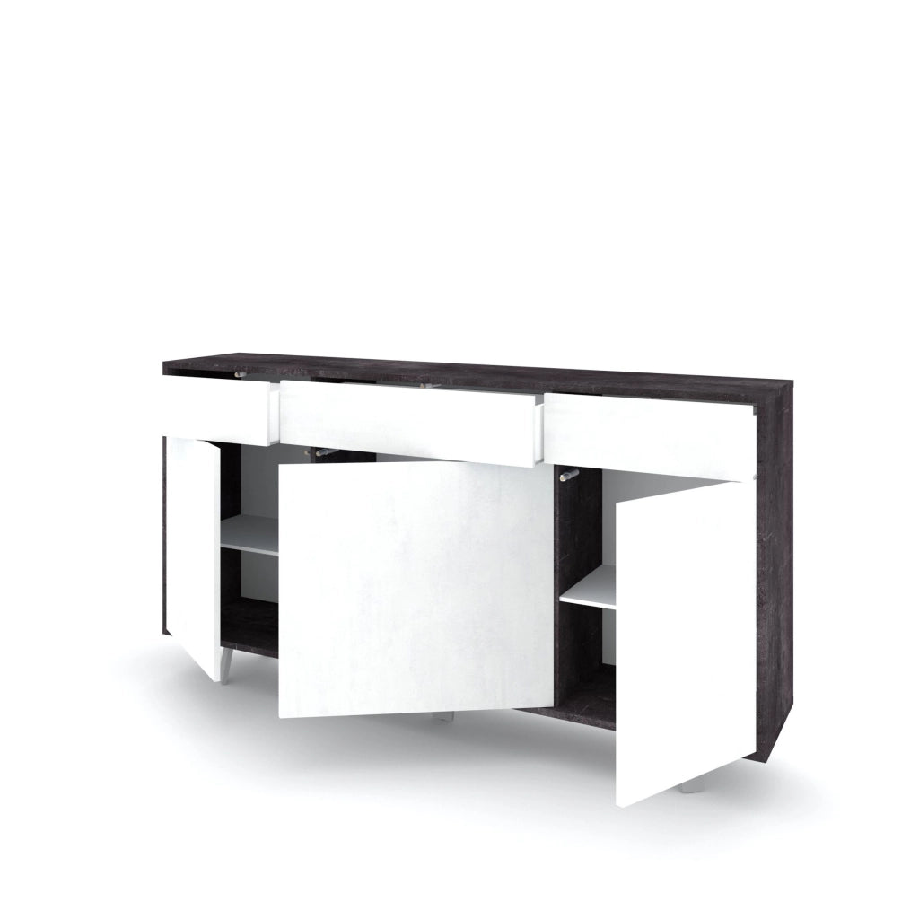 Credenza 3 ante/3 cassetti VELBRUK nero pietra/bianco pietra