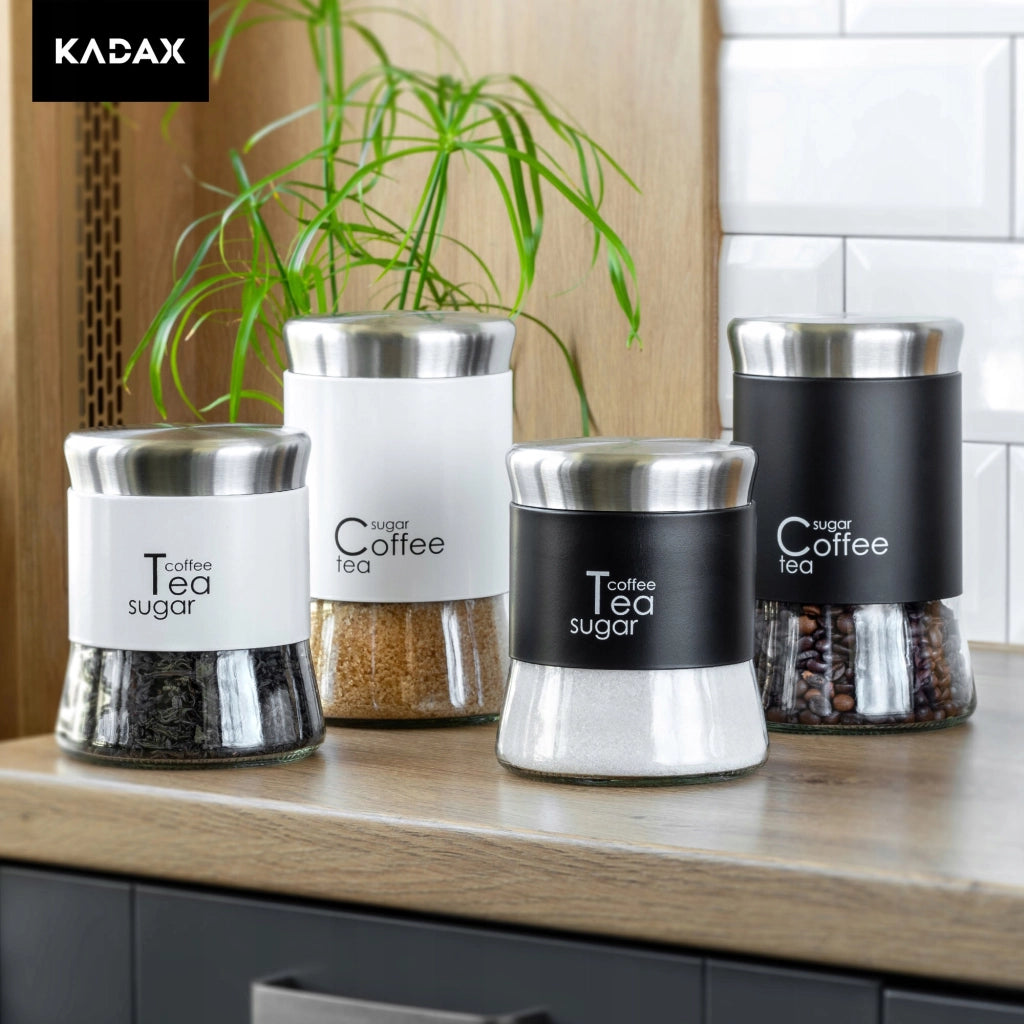 Contenitore in vetro con coperchio nero KADAX per caffè, tè e zucchero, capacità 1000 ml (1 litro).