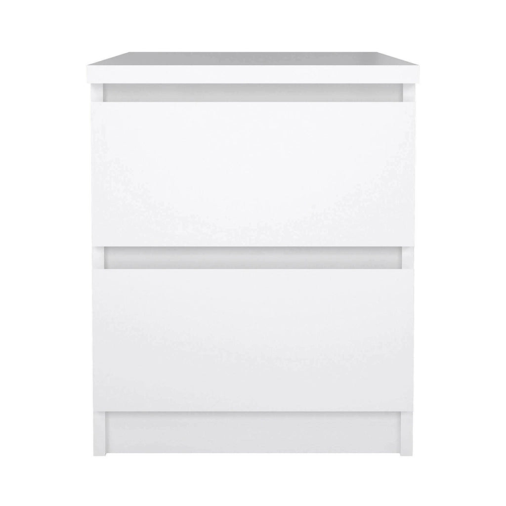 Comodino a due Azar, colore bianco lucido, cm 40 x 49 x 50