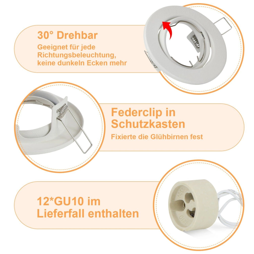 ZMH Faretto da soffitto LED 12 Pezzi con Attacco GU10 Orientabile 30° Lampade Alogene
