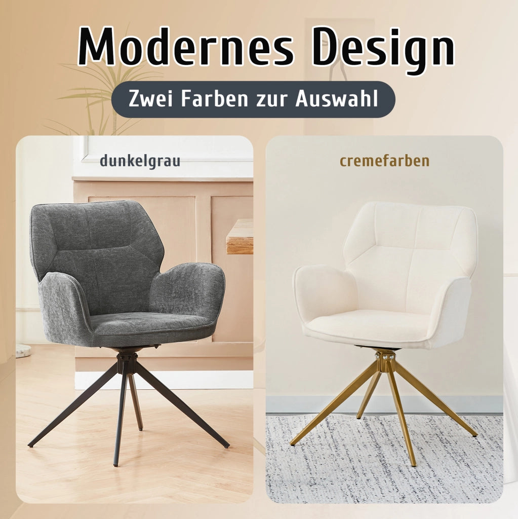 Set di 2 sedie girevoli in ciniglia grigio scuro