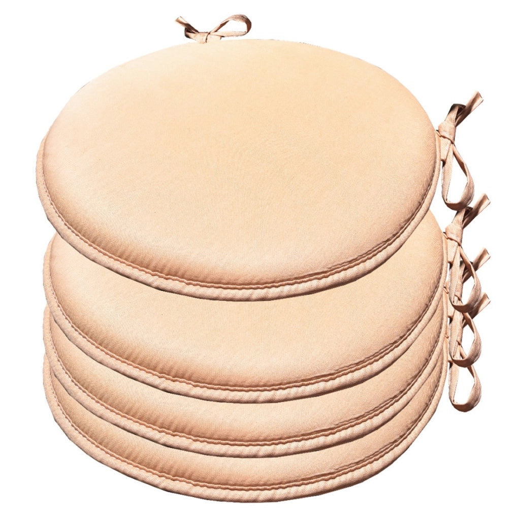 Set 4 Cuscini Sedia Cotone Rotondi Morbidi Universali Eleganti Coprisedia Tondo - Beige