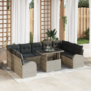 Set di Divani da Giardino a 10 Pezzi con Cuscini Grigio Chiaro Polyrattan