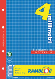 RAMBLOC RICAMBIO A4 40 FOGLI QUADRETTI 4MM PER RACCOGLITORI ANELLI
