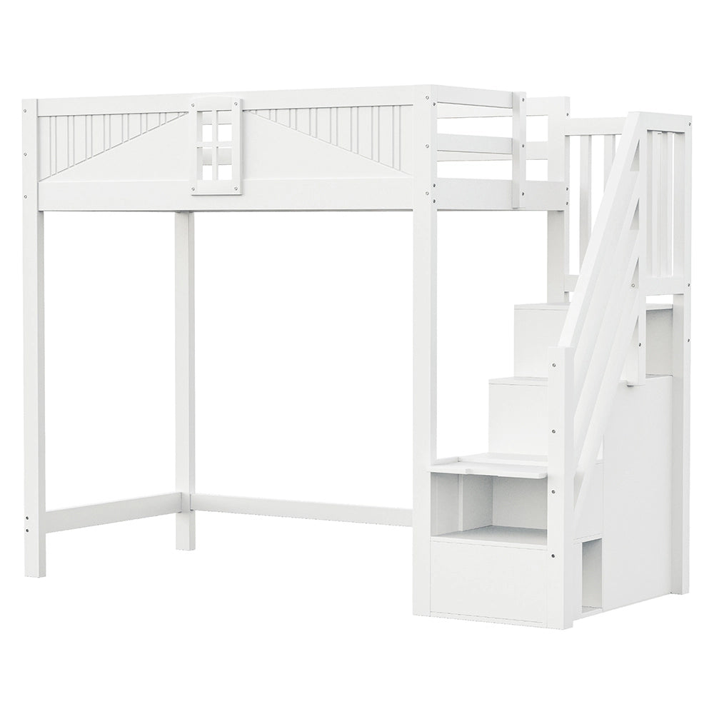 Letto a soppalco - Xylo - 90x200 cm scala mobile bianco