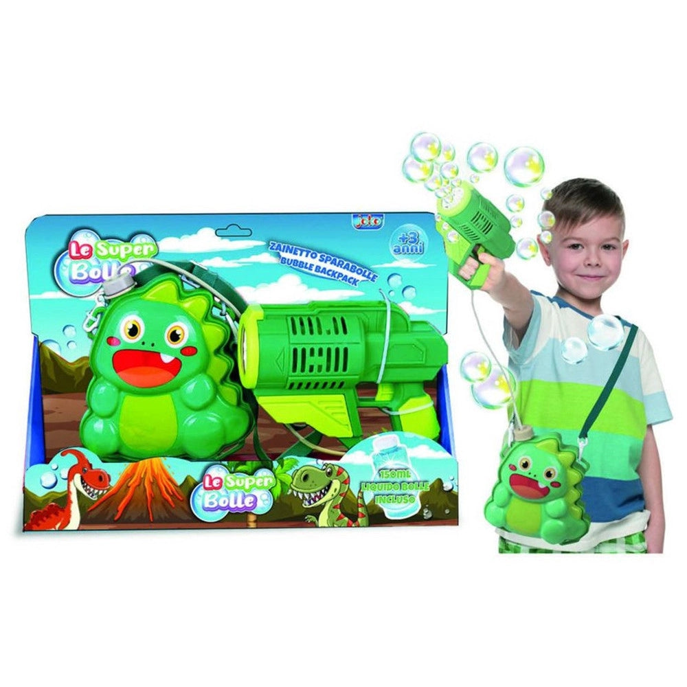 Trade Shop - Zainetto Con Pistola Sparabolle Sapone Bottiglia 150ml Dinosauro Gioco Per Bambini 807656a -