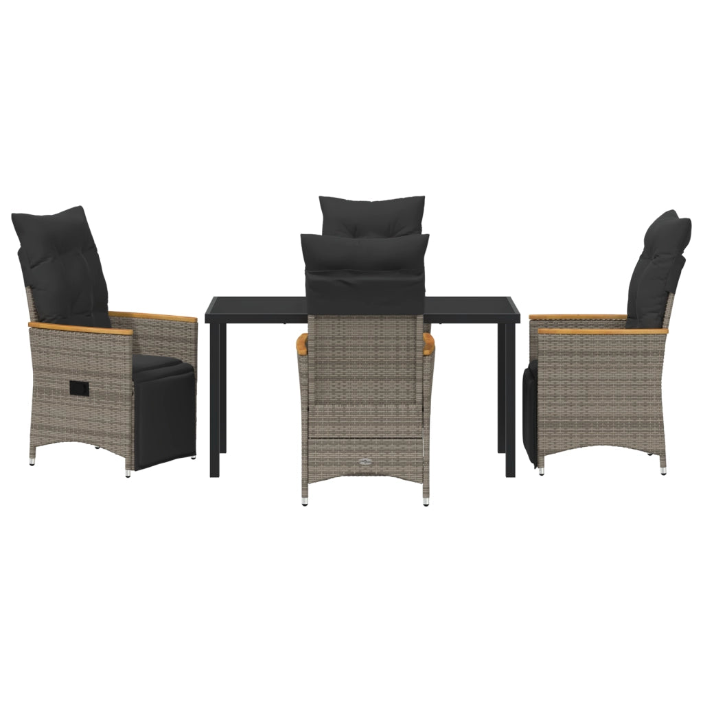Set da Pranzo per Giardino da 5 pezzi con Cuscini Grigio Polyrattan