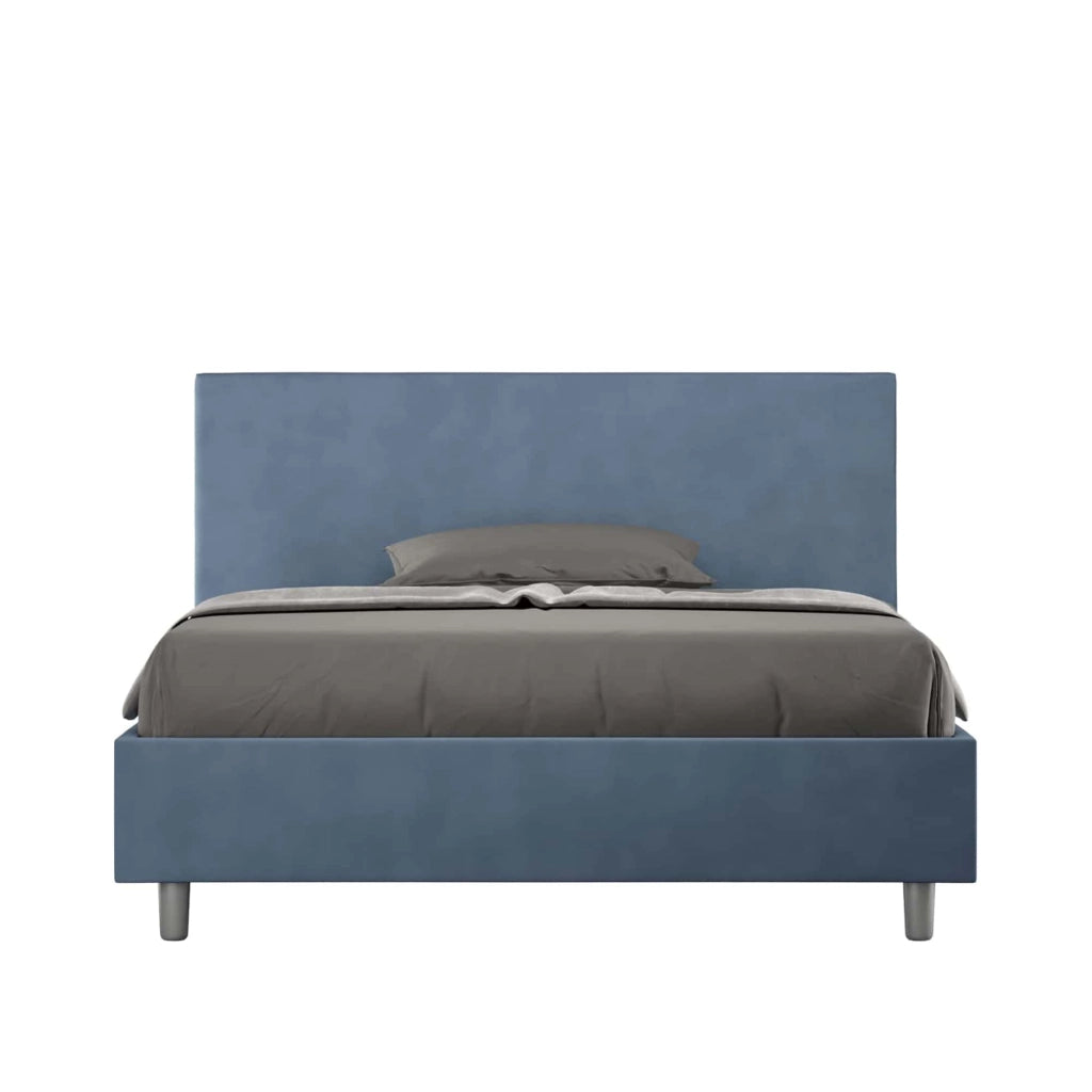 BS COM Letto una piazza e mezza senza rete imbottito 130x200 microfibra blu