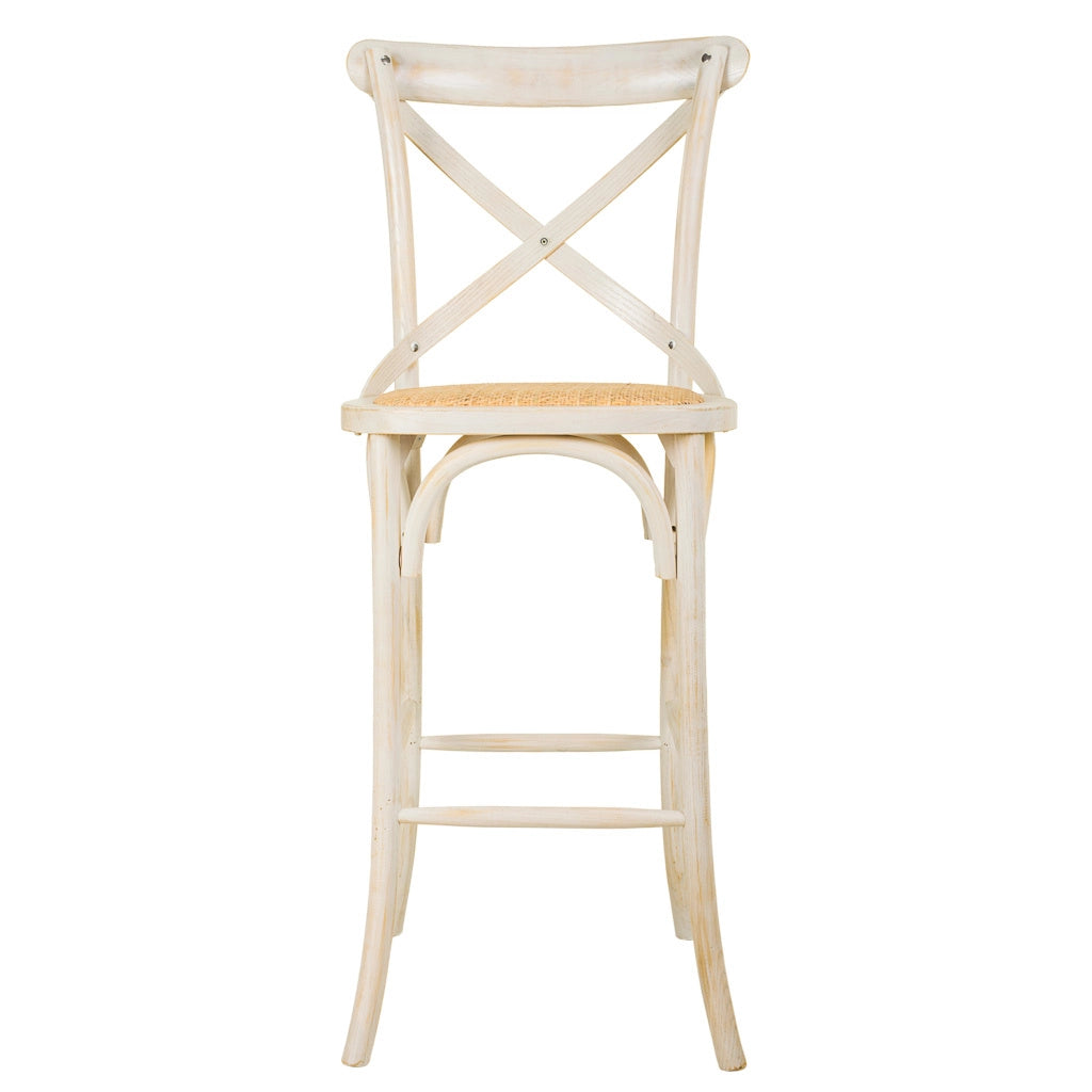 Sgabello in legno e seduta in rattan bianco 45x53x75/116h