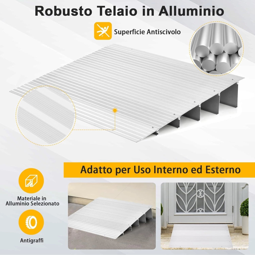 Rampa per Soglia Porta, Rampa d'Accesso in Alluminio con Altezza Regolabile, Superficie Antiscivolo, Portata 317 KG (13 cm)