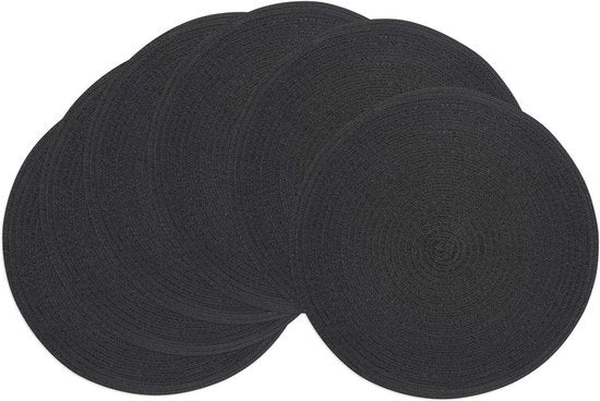 Set di 6 Piastrelle a Tavola in Cotone Nero - 38cm di diametro - Materiale Tessuto - Resistenti al Lavaggio e al Calore - Piastrelle Antiscivolo per Tavolo Cucina