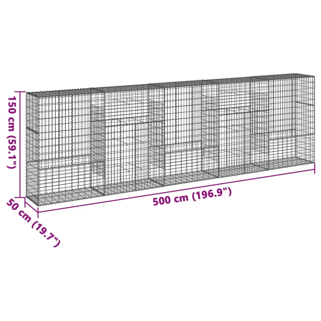 Gabbione recinto a gabbia muro di contenimento con coperchio 500 x 50 x 150 cm ferro zincato argento 02_0040174