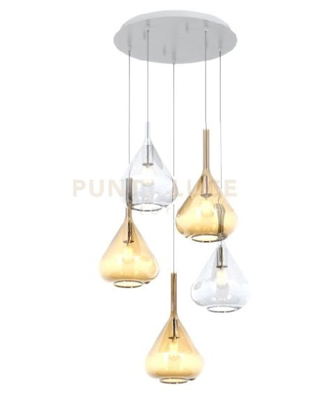 SOSPENSIONE BIANCO 5 LUCI TONDA VETRI 2X TR + 3X AM 1177BI-S5 T-TA