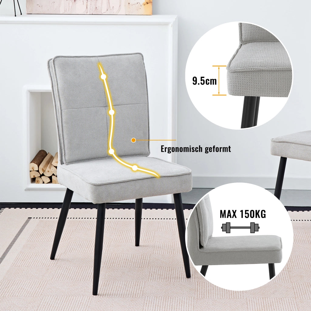 SEDIA da pranzo Set da 2 pezzi in ciniglia grigio chiaro e metallo