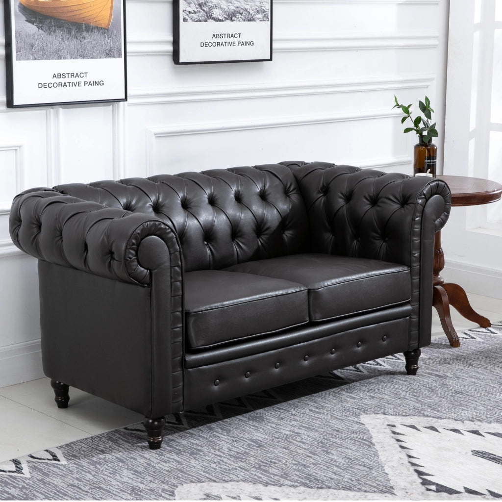 EasyComfort Divano 2 Posti in Stile Chesterfield in Pelle PU con Cuscino Rimovibile, 160x84x80 cm, Nero