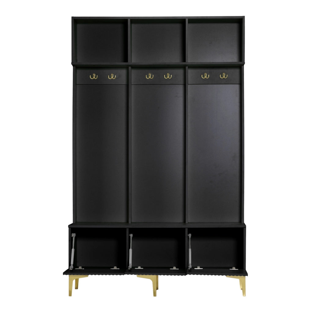 Set guardaroba con panca e scarpiera nero 120x23,5x191,5 cm
