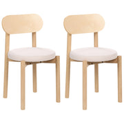 Set di 2 sedie da pranzo in tessuto beige chiaro con struttura in legno di gomma marrone chiaro senza braccioli in stile scandinavo
