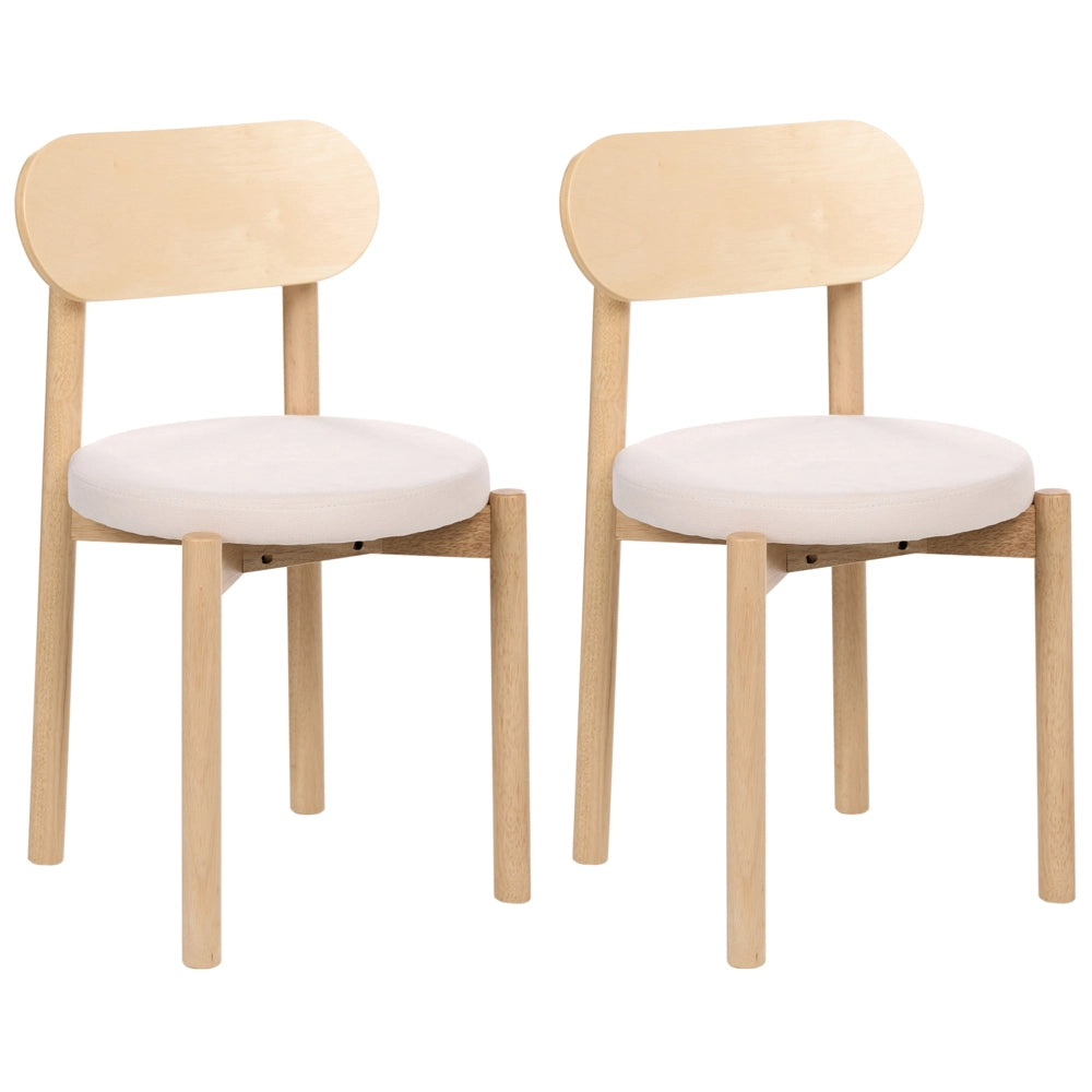 Set di 2 sedie da pranzo in tessuto beige chiaro con struttura in legno di gomma marrone chiaro senza braccioli in stile scandinavo