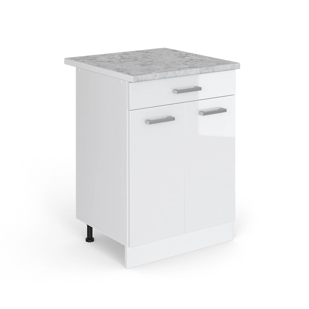 Vicco Mobiletto base per cucina Bianco lucido 60 cm con cassetto PL Marmo