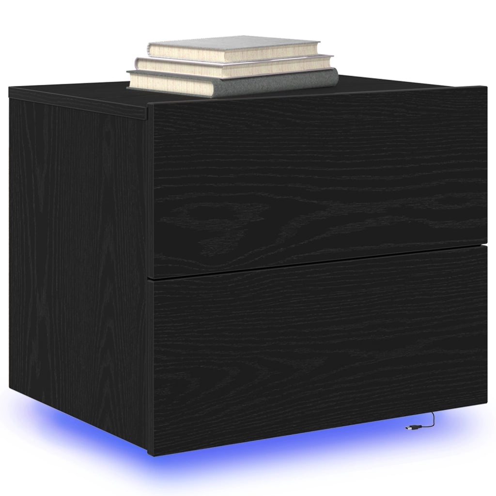 Comodino con LED Montato a Muro Rovere Nero 50x39x41 cm