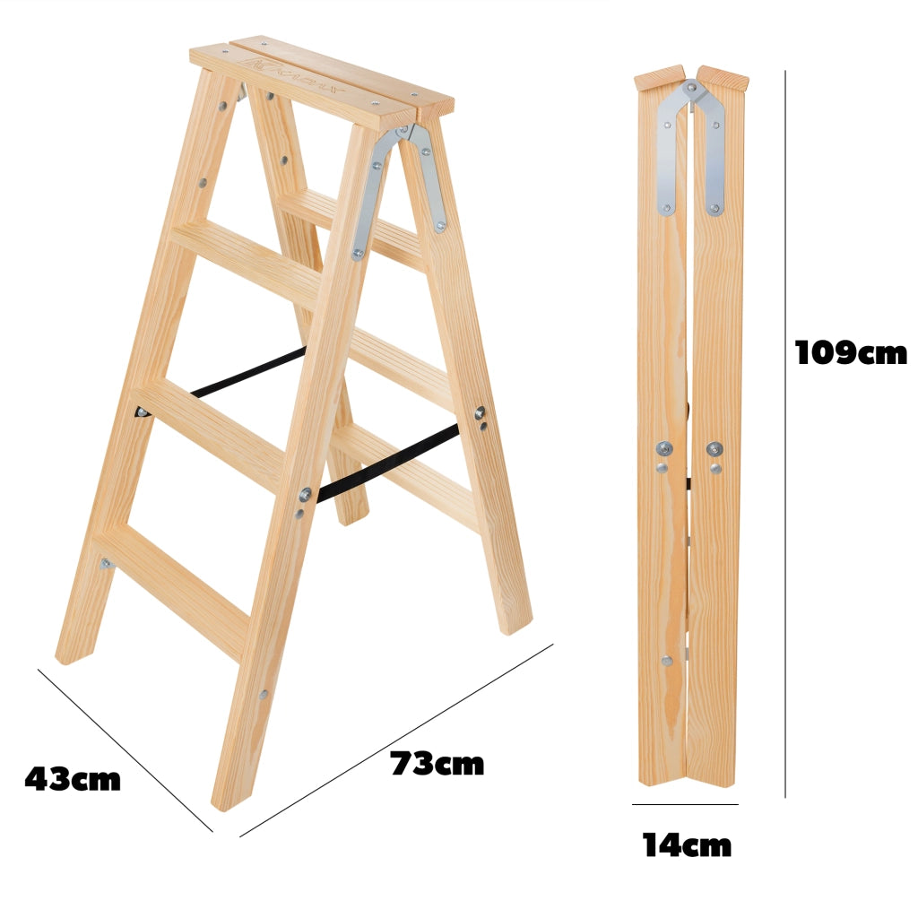 Scala da pittore in legno KADAX, 4 gradini, scala pieghevole, a doppia faccia