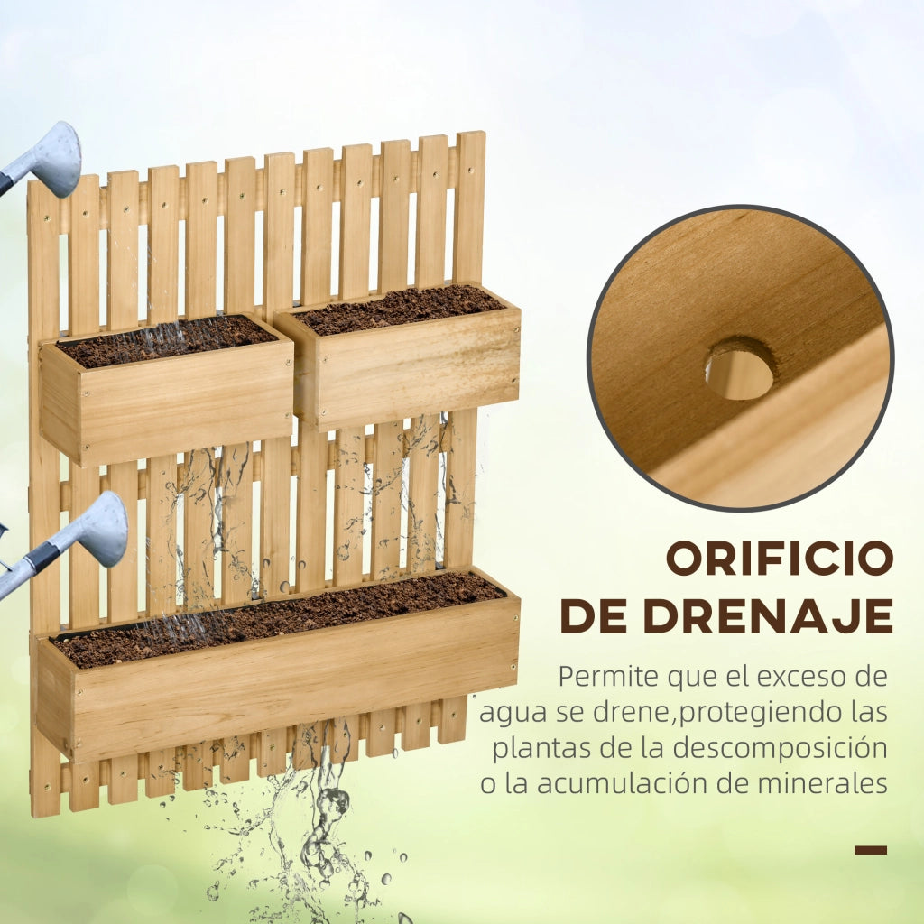 Fioriera da Parete in Legno con Griglia e 3 Vasi ¨C Zephmum ¨C 60x16x80 cm Natural