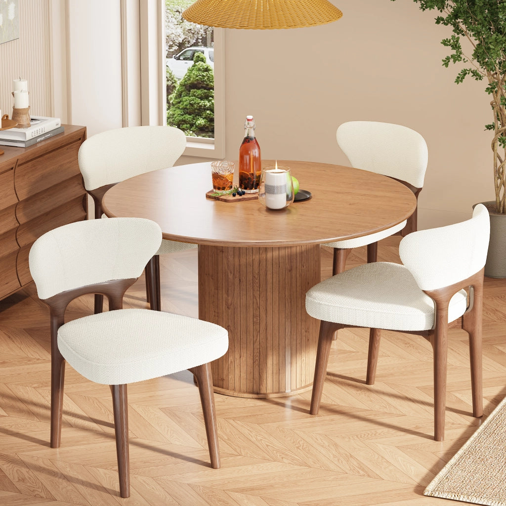 Set di 2 sedie da pranzo in legno massello e ciniglia; beige chiaro