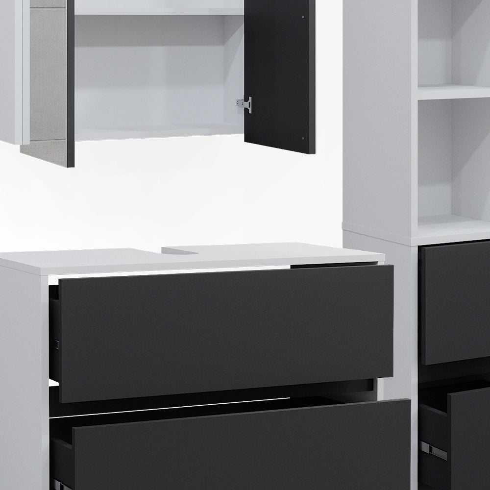 Vicco Set di mobili da bagno Bianco/antracite 3 parti, con colonna