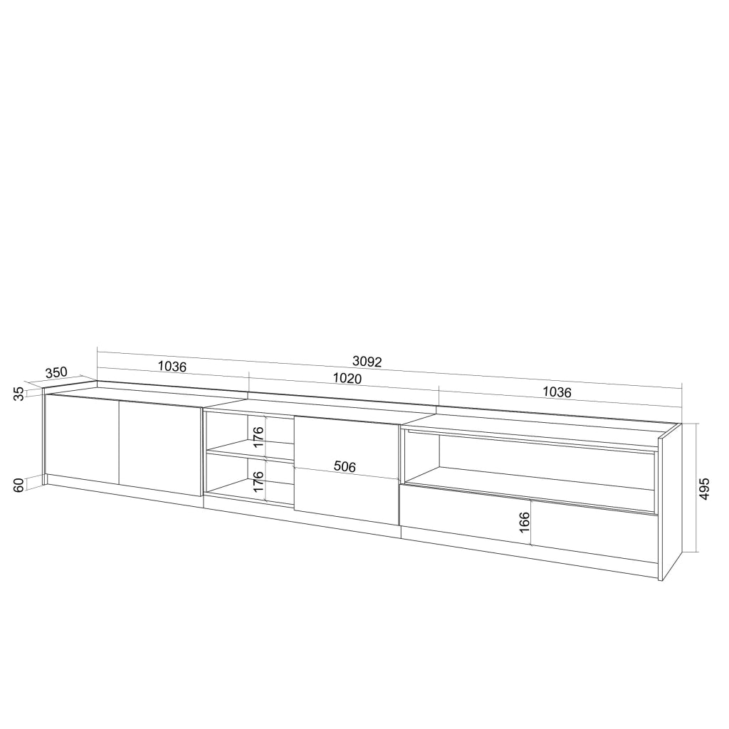 Mobile TV Soggiorno, 310x50x37 cm, Per TV fino a 80", Mobile Soggiorno, Rovere e nero