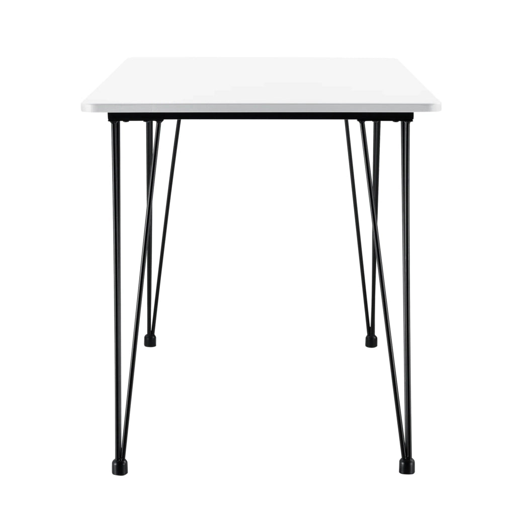 Tavolo da pranzo/cucina/soggiorno per 4 persone piano in MDF gambe in acciaio a forcina 120 x 70 x 75 cm bianco e nero 03_0004275
