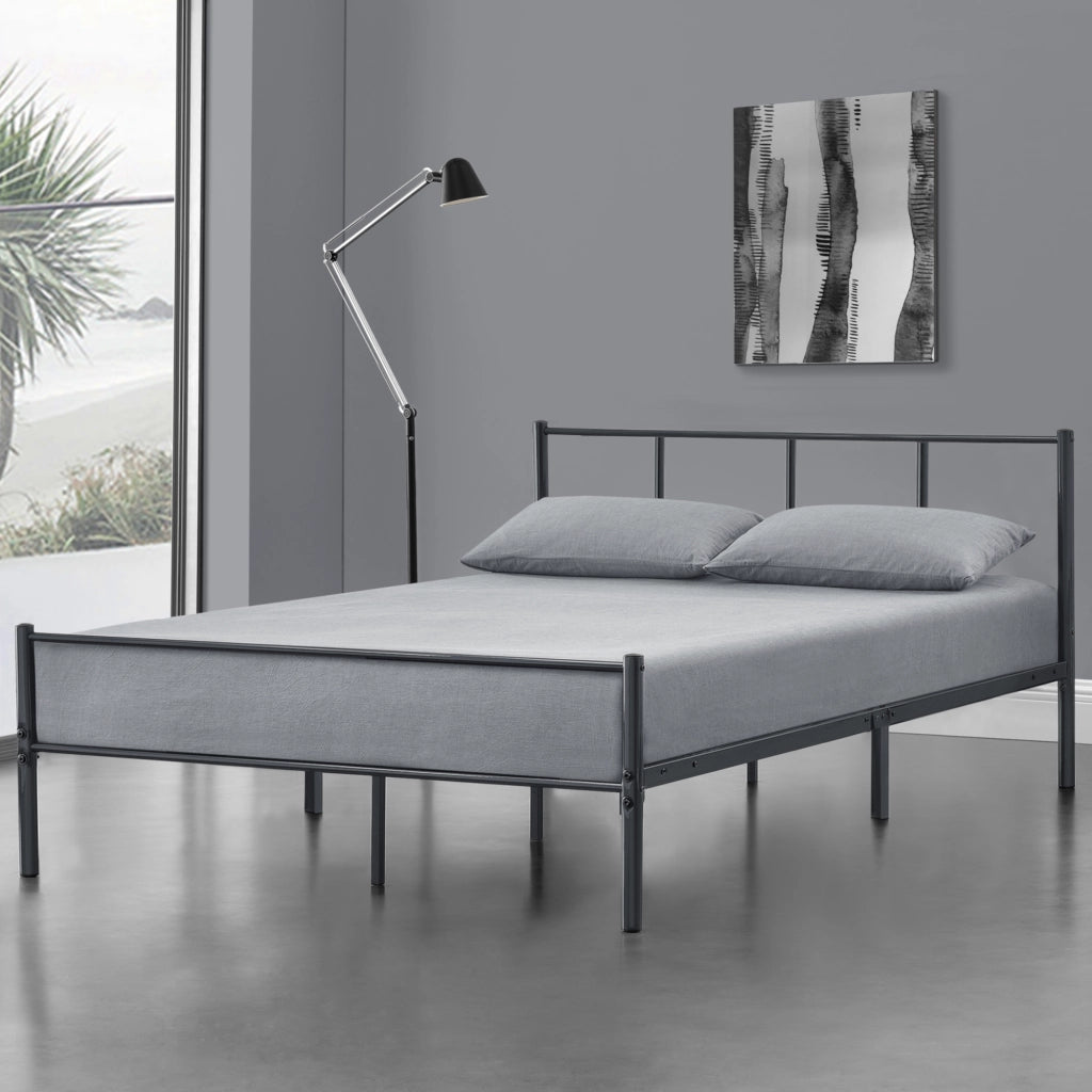 Struttura Letto Francese 140x200 cm in Acciaio con Testiera e Pediera - Grigio Scuro Opaco [en.casa]