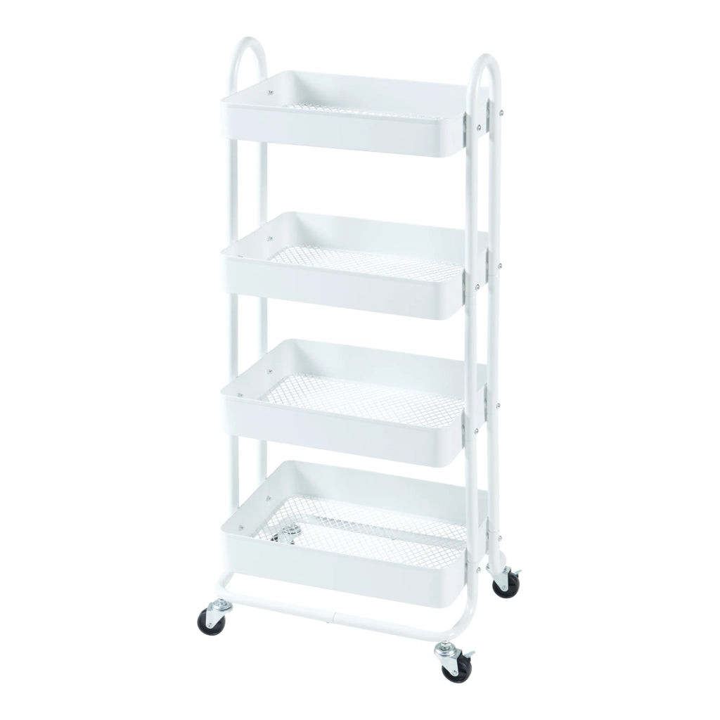 Carrello di servizio mobile contenitore per cucina/soggiorno con 4 cestelli 104 x 46 x 35 cm acciaio bianco opaco 03_0009234