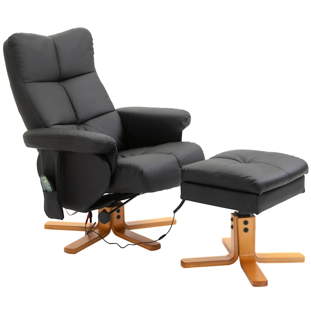 Poltrona Massaggiante Reclinabile con Poggiapiedi e Stoccaggio ¨C Minimal ¨C Similpelle Nero 80x86x99 cm