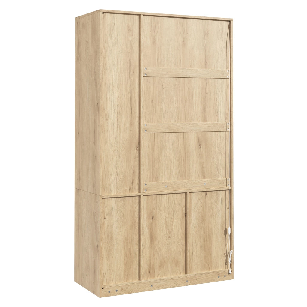 Armadio con Specchio e LED Guardaroba Moderno Rovere 110x47x200 cm con 4 Cassetti e 9 Scomparti