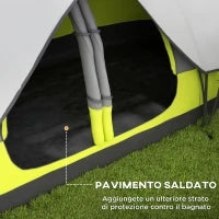 Tenda da Campeggio 6 posti con 2 Spazi Separati, in Poliestere e Fibra di Vetro, 450x215Px180 cm, Verde