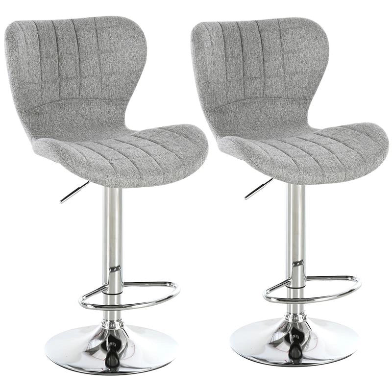 SET 2 SGABELLI DA BAR GIREVOLI CON ALTEZZA REGOLABILE POGGIAPIEDI E SCHIENALE IN TESSUTO GRIGIO